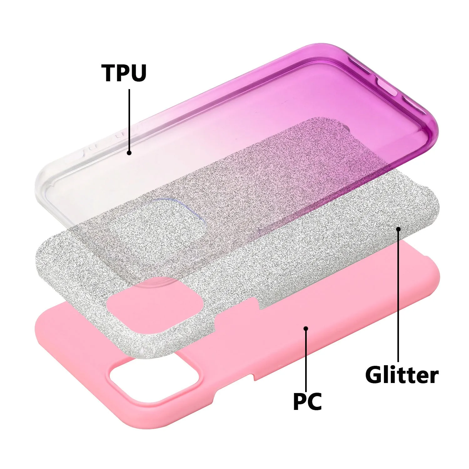 For iphone X/XS/XR/XS MAX/11/11 pro MAX Phone Case Gradient Color Glitter Powder Phone Cover with Airbag Bracket purple