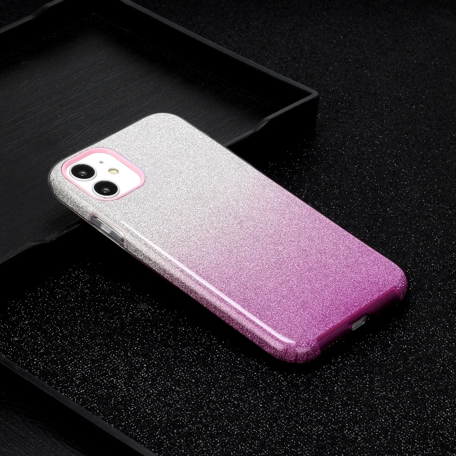 For iphone X/XS/XR/XS MAX/11/11 pro MAX Phone Case Gradient Color Glitter Powder Phone Cover with Airbag Bracket purple