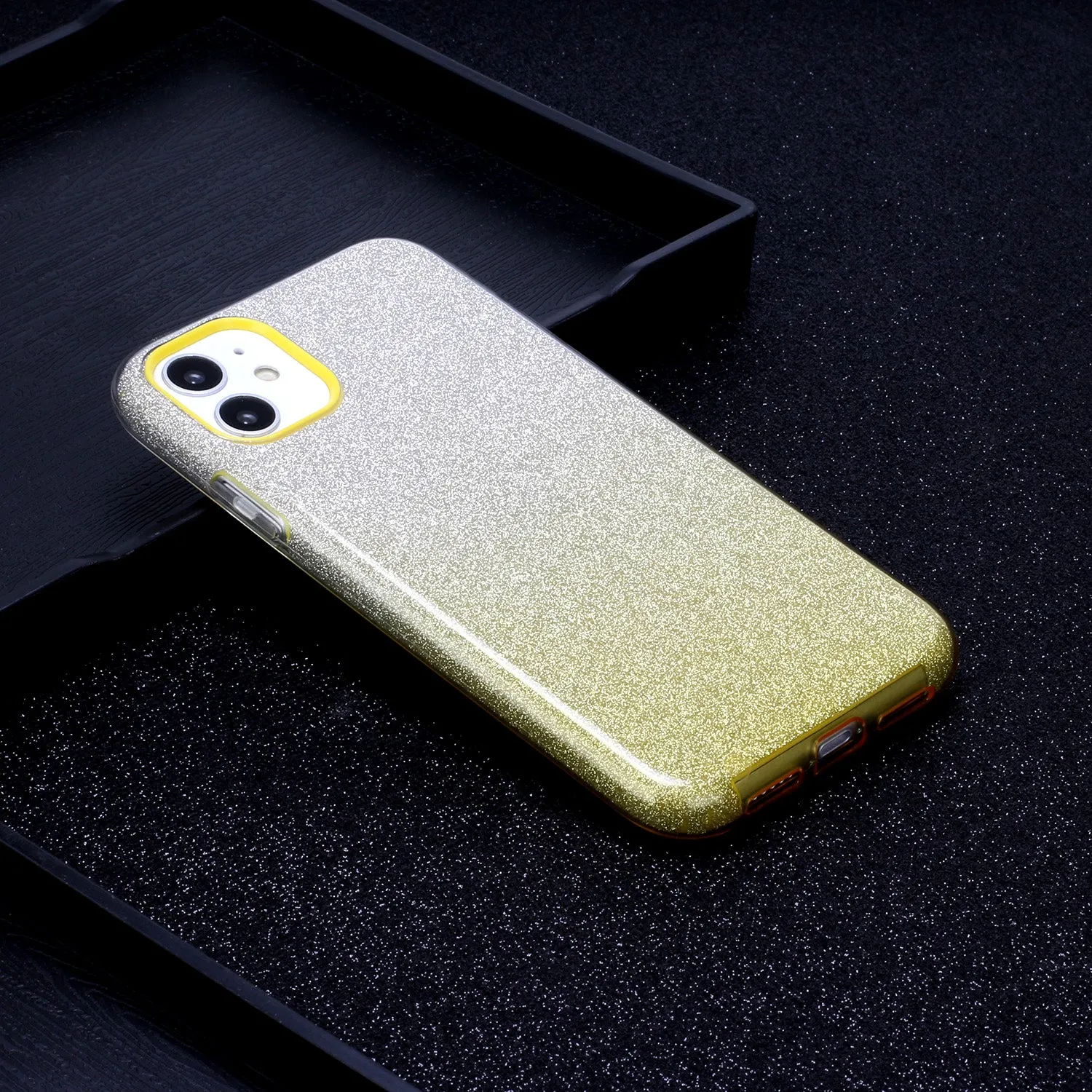 For iphone X/XS/XR/XS MAX/11/11 pro MAX Phone Case Gradient Color Glitter Powder Phone Cover with Airbag Bracket yellow