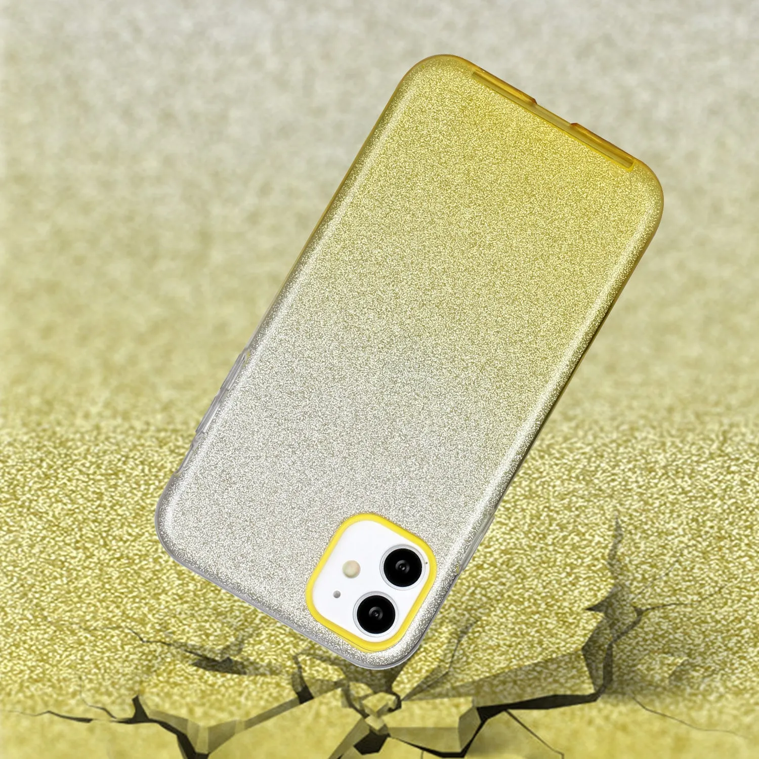For iphone X/XS/XR/XS MAX/11/11 pro MAX Phone Case Gradient Color Glitter Powder Phone Cover with Airbag Bracket yellow