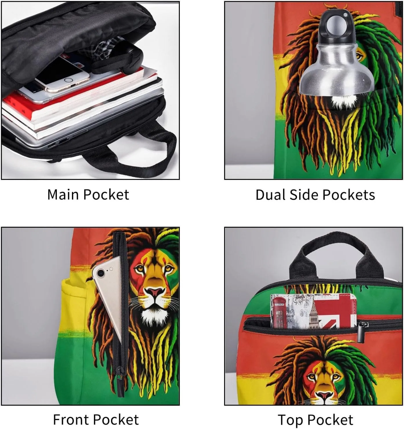 For Jamaican Rasta Flag Rastafarian Reggae Lion backpack bookbag laptop shoulder bag travel work backpacks multipurpose daypack for men women