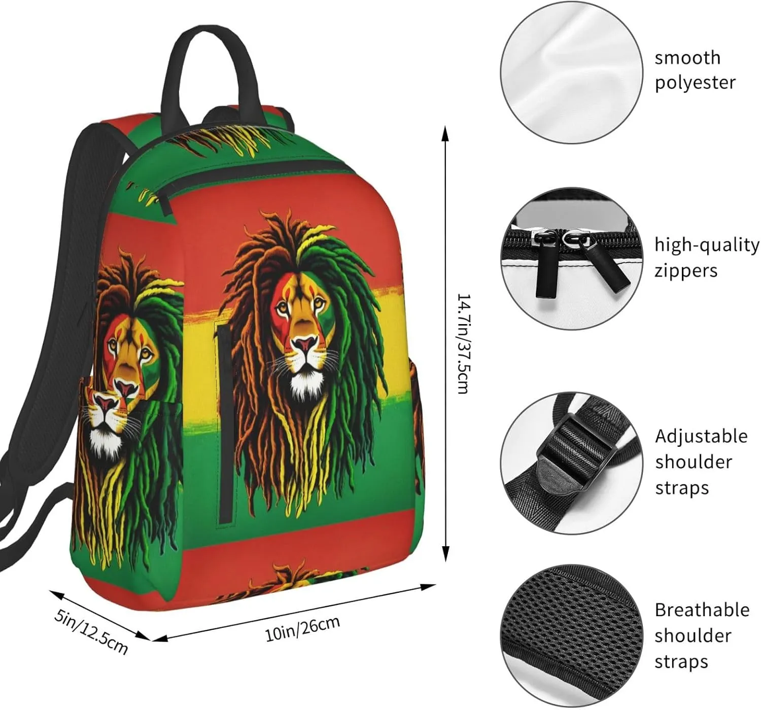 For Jamaican Rasta Flag Rastafarian Reggae Lion backpack bookbag laptop shoulder bag travel work backpacks multipurpose daypack for men women