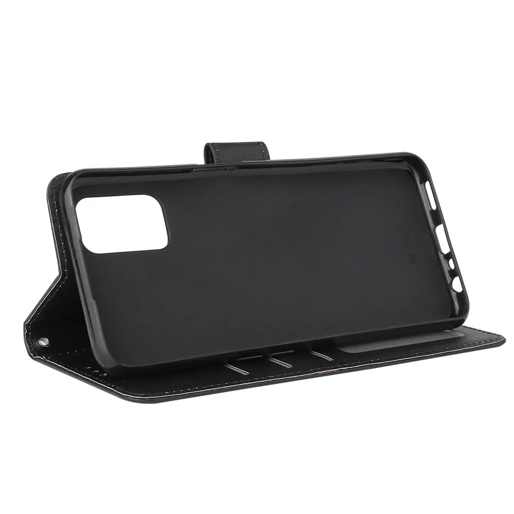 For OPPO A52/A72/A92 PU Leather Protective Phone Case with 3 Cards Slots Bracket black