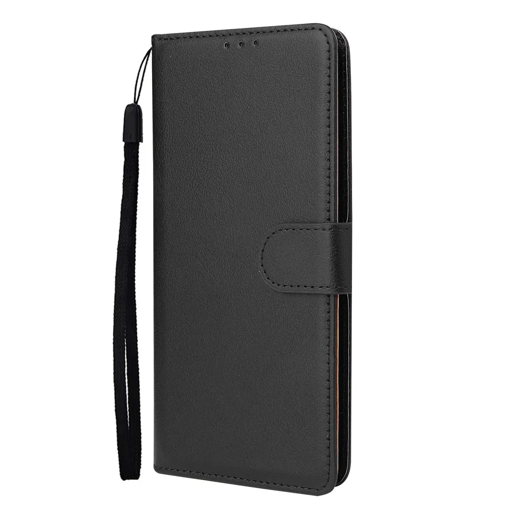 For OPPO A52/A72/A92 PU Leather Protective Phone Case with 3 Cards Slots Bracket black