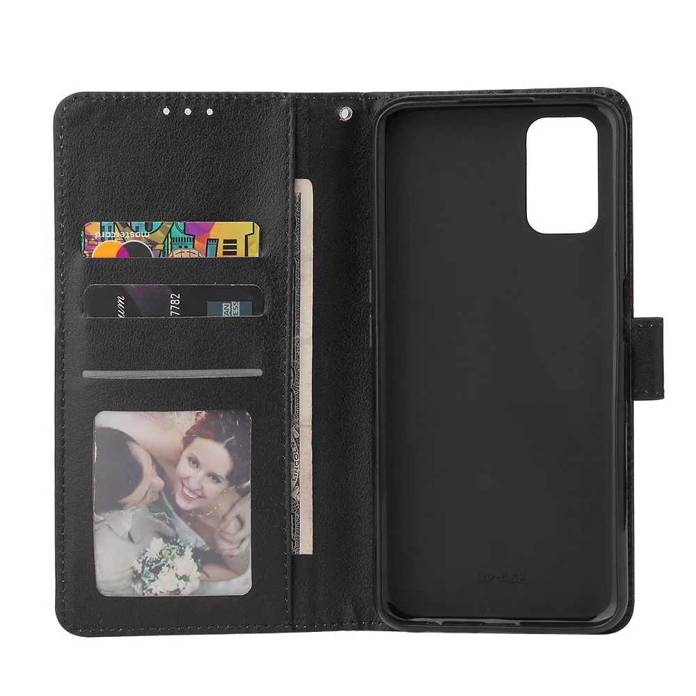 For OPPO A52/A72/A92 PU Leather Protective Phone Case with 3 Cards Slots Bracket black