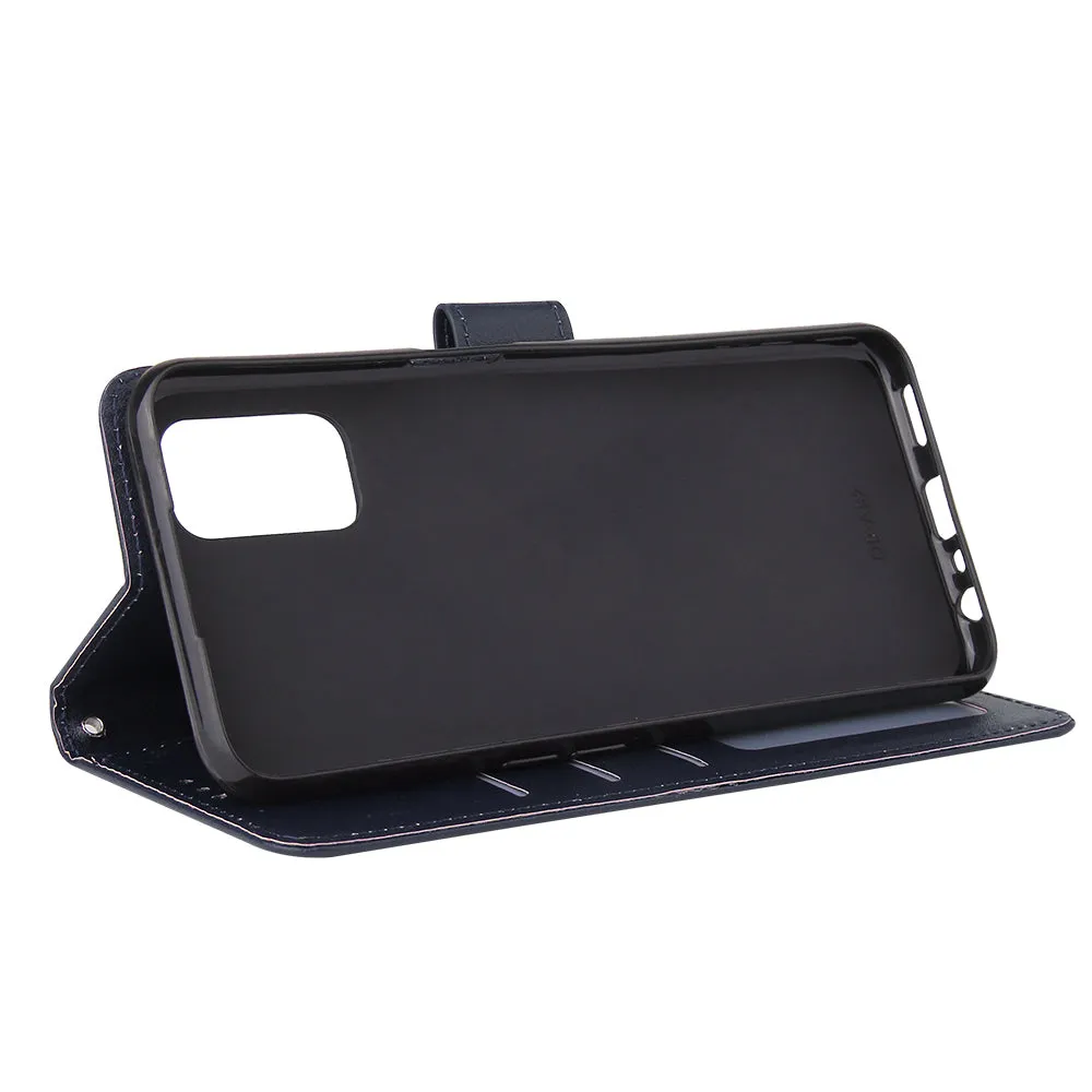 For OPPO A52/A72/A92 PU Leather Protective Phone Case with 3 Cards Slots Bracket blue