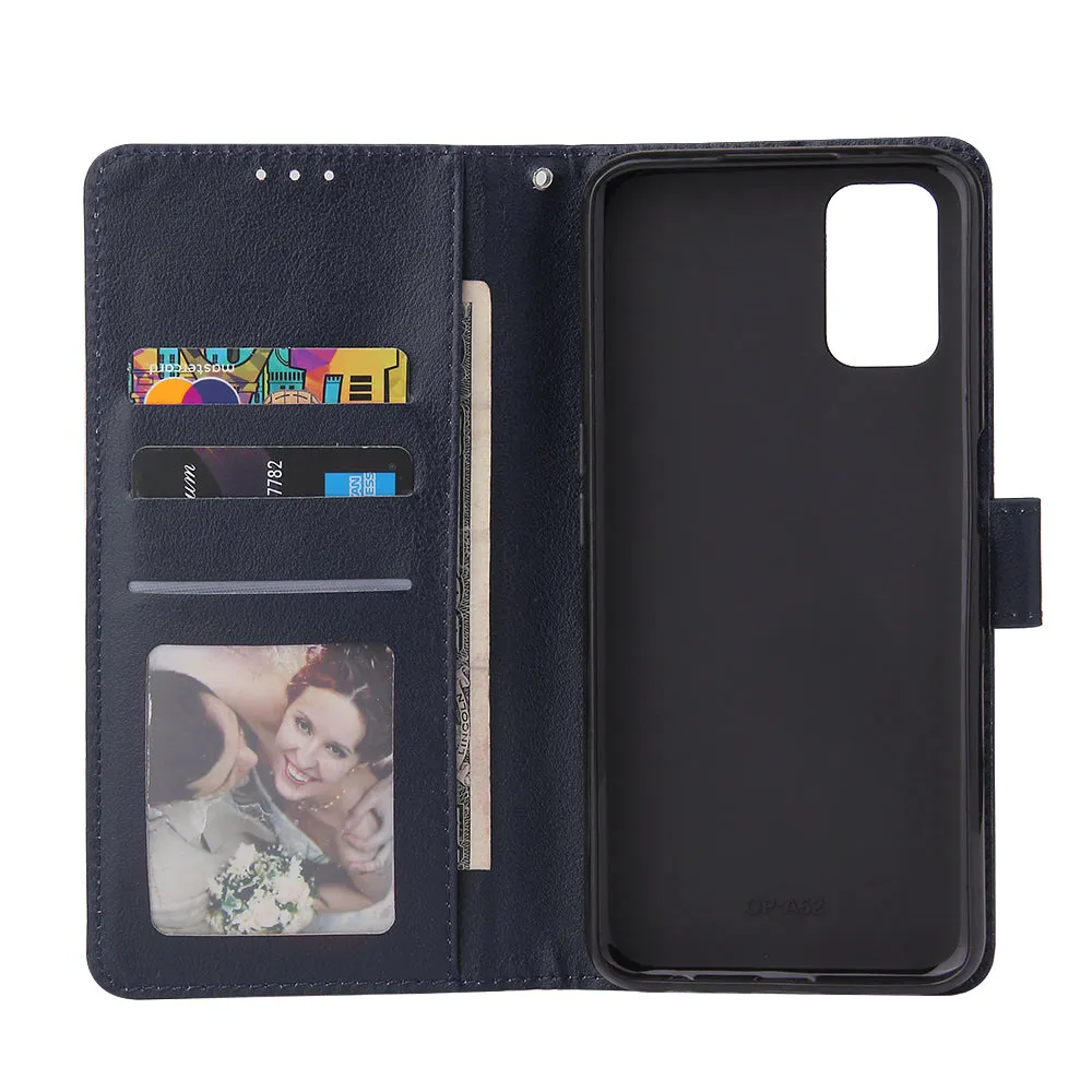 For OPPO A52/A72/A92 PU Leather Protective Phone Case with 3 Cards Slots Bracket blue