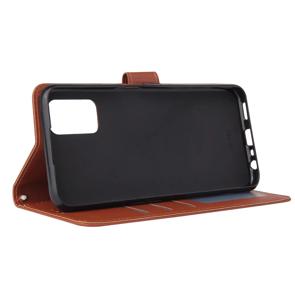 For OPPO A52/A72/A92 PU Leather Protective Phone Case with 3 Cards Slots Bracket brown