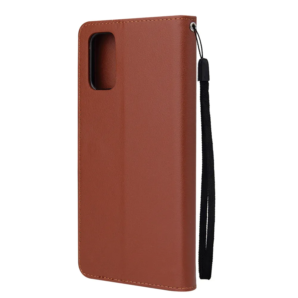 For OPPO A52/A72/A92 PU Leather Protective Phone Case with 3 Cards Slots Bracket brown