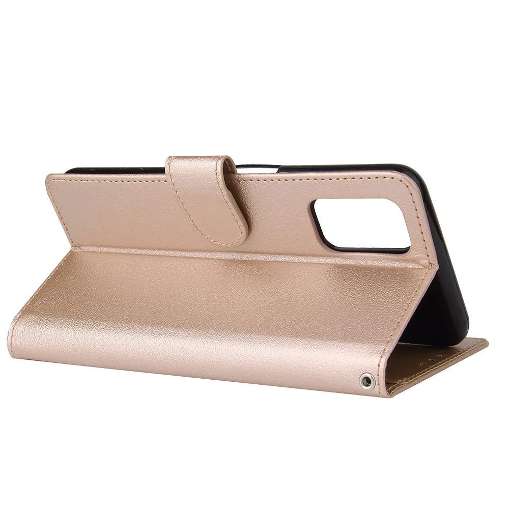 For OPPO A52/A72/A92 PU Leather Protective Phone Case with 3 Cards Slots Bracket Golden