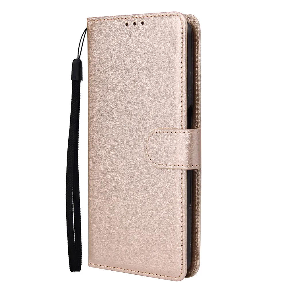 For OPPO A52/A72/A92 PU Leather Protective Phone Case with 3 Cards Slots Bracket Golden