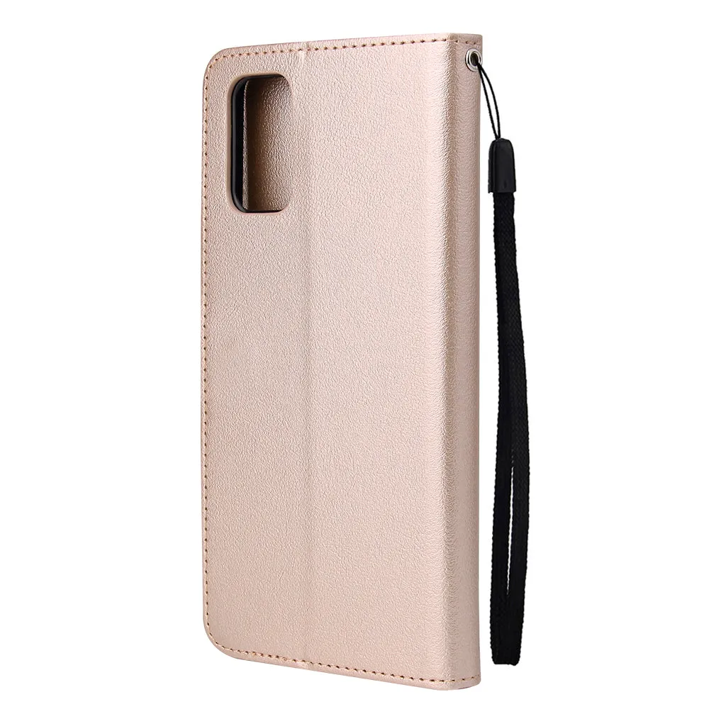 For OPPO A52/A72/A92 PU Leather Protective Phone Case with 3 Cards Slots Bracket Golden