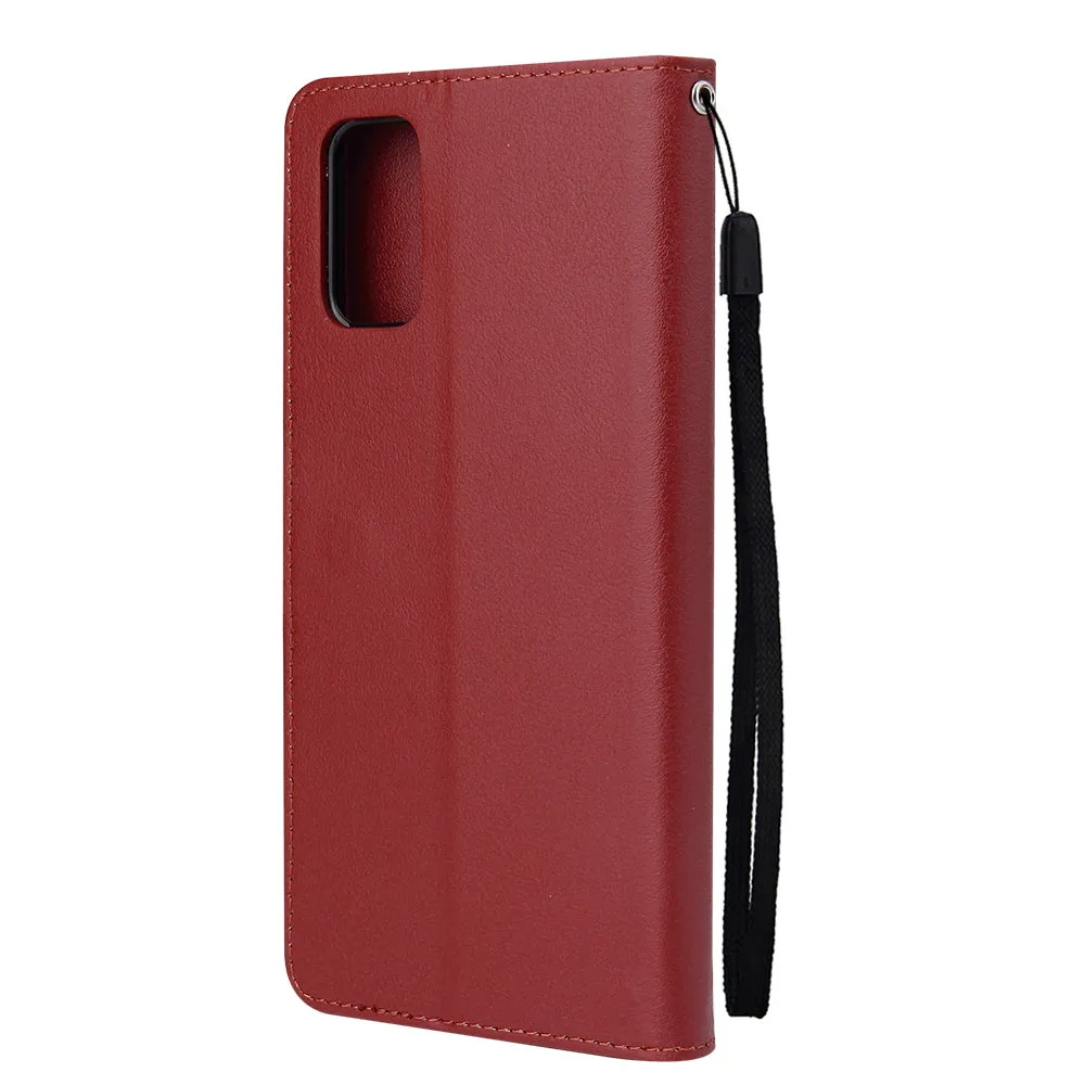 For OPPO A52/A72/A92 PU Leather Protective Phone Case with 3 Cards Slots Bracket red