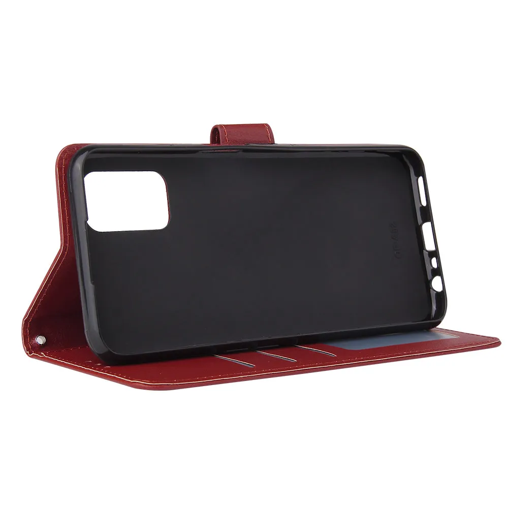 For OPPO A52/A72/A92 PU Leather Protective Phone Case with 3 Cards Slots Bracket red