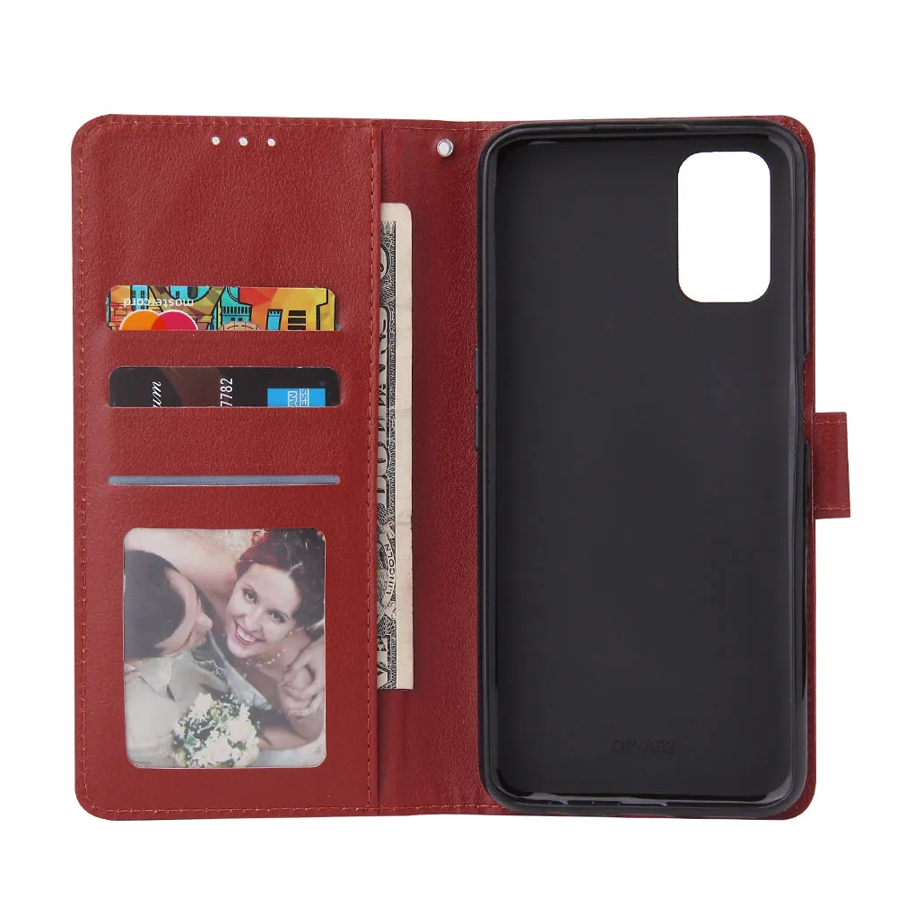 For OPPO A52/A72/A92 PU Leather Protective Phone Case with 3 Cards Slots Bracket red