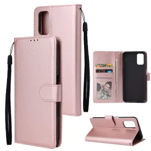 For OPPO A52/A72/A92 PU Leather Protective Phone Case with 3 Cards Slots Bracket Rose gold