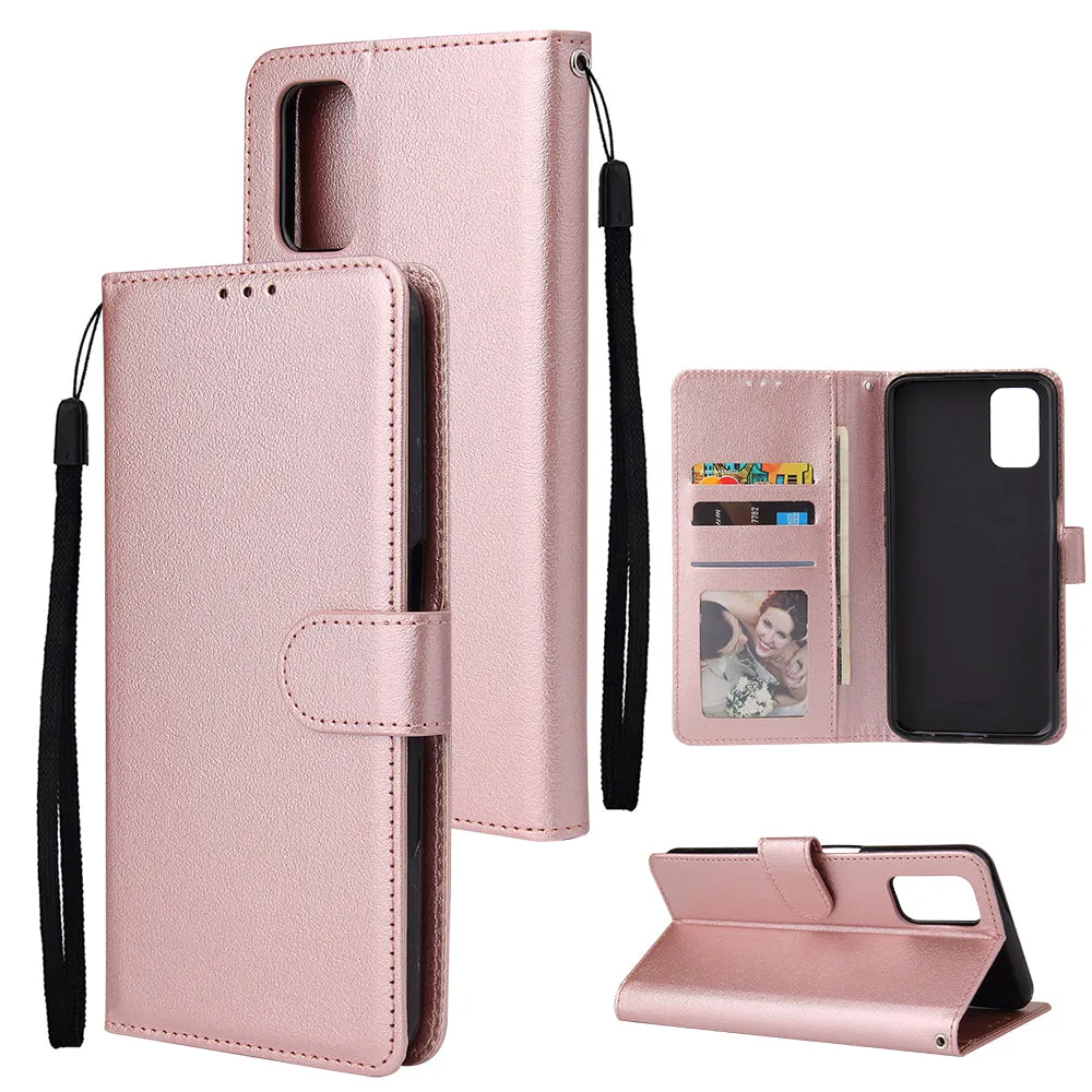For OPPO A52/A72/A92 PU Leather Protective Phone Case with 3 Cards Slots Bracket Rose gold