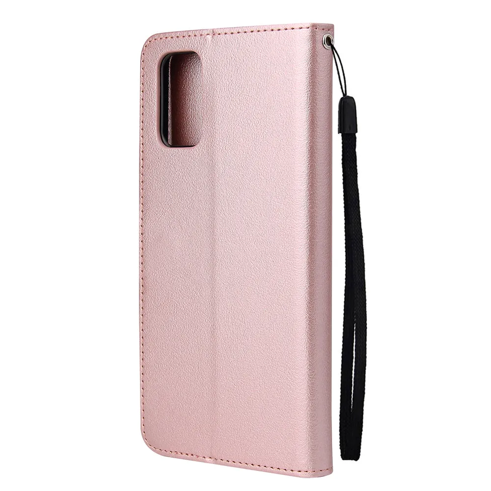 For OPPO A52/A72/A92 PU Leather Protective Phone Case with 3 Cards Slots Bracket Rose gold