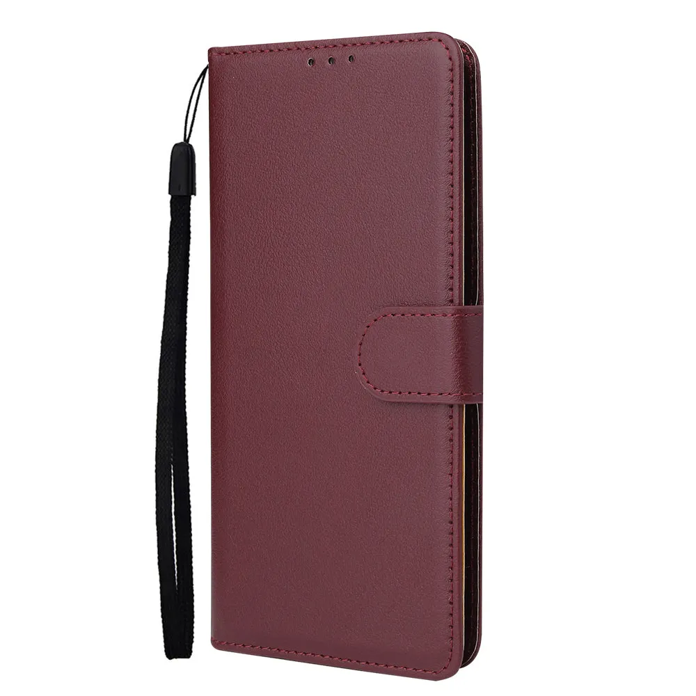 For OPPO A52/A72/A92 PU Leather Protective Phone Case with 3 Cards Slots Bracket wine red