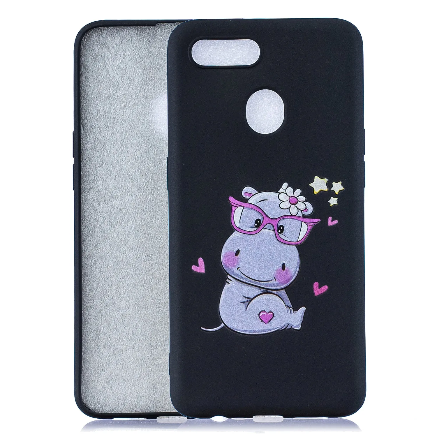 For OPPO A7 Cartoon Lovely Coloured Painted Soft TPU Back Cover Non-slip Shockproof Full Protective Case with Lanyard sapphire