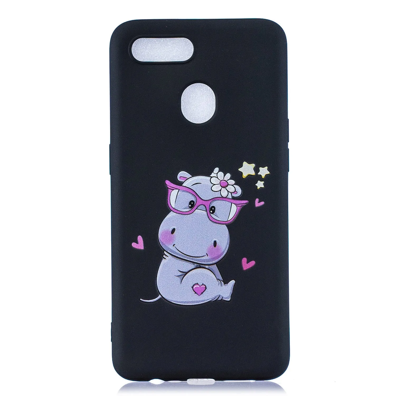 For OPPO A7 Cartoon Lovely Coloured Painted Soft TPU Back Cover Non-slip Shockproof Full Protective Case with Lanyard sapphire