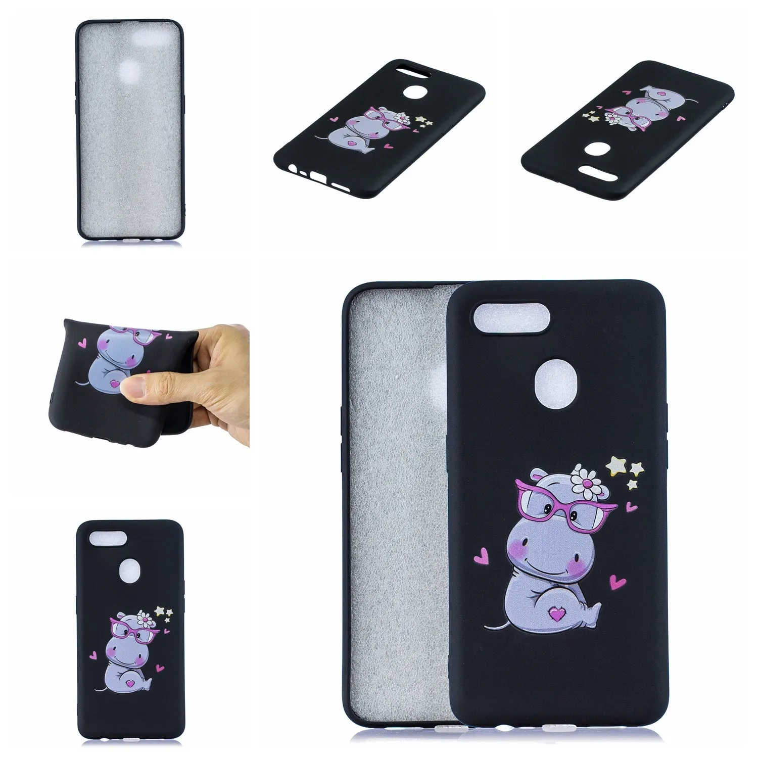 For OPPO A7 Cartoon Lovely Coloured Painted Soft TPU Back Cover Non-slip Shockproof Full Protective Case with Lanyard sapphire