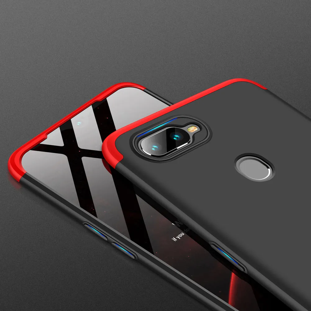 for Oppo A7 Ultra Slim PC Back Cover Non-slip Shockproof 360 Degree Full Protective Case Red black red_Oppo A7