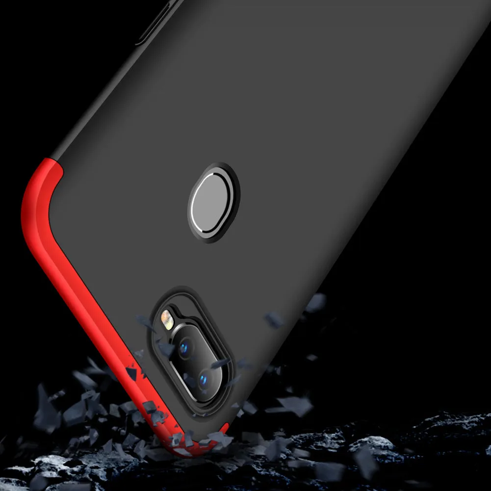 for Oppo A7 Ultra Slim PC Back Cover Non-slip Shockproof 360 Degree Full Protective Case Red black red_Oppo A7