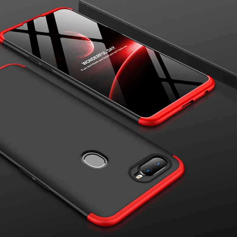 for Oppo A7 Ultra Slim PC Back Cover Non-slip Shockproof 360 Degree Full Protective Case Red black red_Oppo A7
