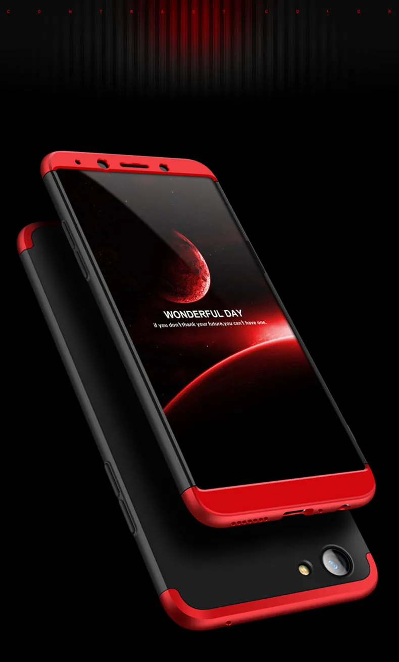 For OPPO A73/F5/F5 Youth/A75 Taiwan Slim 3 in 1 Hybrid Hard Case Full Body 360 Degree Protection Back Cover Red black red
