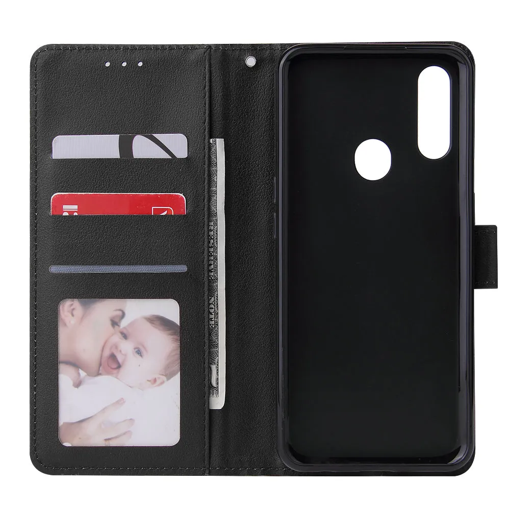 For OPPO A8 / A31/Realme XT / X2 Mobile Phone Case PU Buckle Closure Wallet Design Cards Slots All-round Protection Phone Cover  black