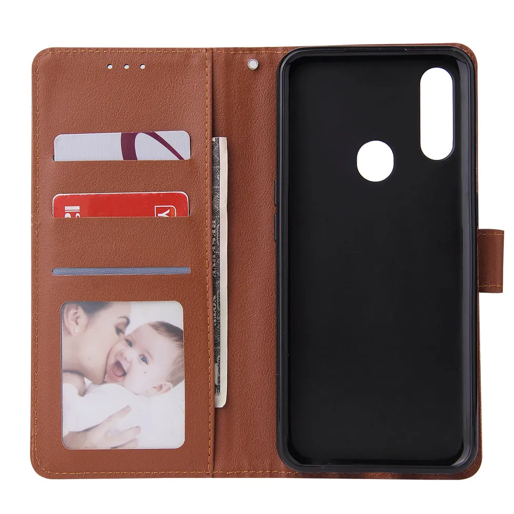 For OPPO A8 / A31/Realme XT / X2 Mobile Phone Case PU Buckle Closure Wallet Design Cards Slots All-round Protection Phone Cover  black