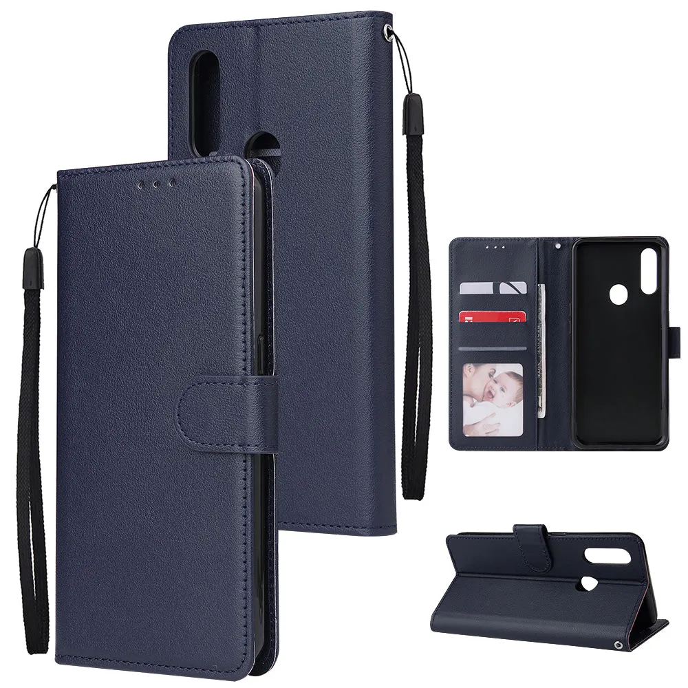For OPPO A8 / A31/Realme XT / X2 Mobile Phone Case PU Buckle Closure Wallet Design Cards Slots All-round Protection Phone Cover  blue
