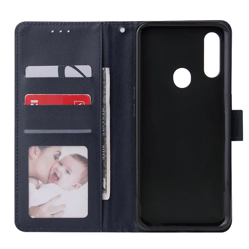 For OPPO A8 / A31/Realme XT / X2 Mobile Phone Case PU Buckle Closure Wallet Design Cards Slots All-round Protection Phone Cover  blue