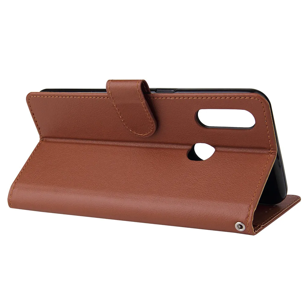 For OPPO A8 / A31/Realme XT / X2 Mobile Phone Case PU Buckle Closure Wallet Design Cards Slots All-round Protection Phone Cover  brown