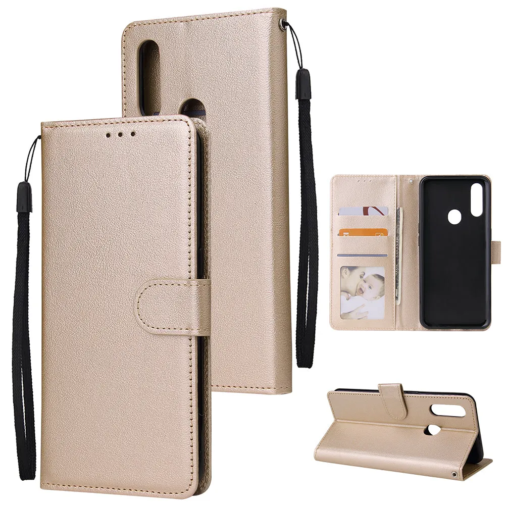 For OPPO A8 / A31/Realme XT / X2 Mobile Phone Case PU Buckle Closure Wallet Design Cards Slots All-round Protection Phone Cover  Golden