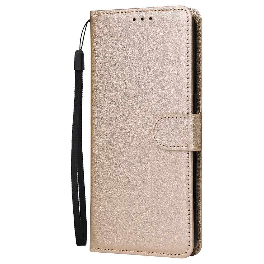 For OPPO A8 / A31/Realme XT / X2 Mobile Phone Case PU Buckle Closure Wallet Design Cards Slots All-round Protection Phone Cover  Golden