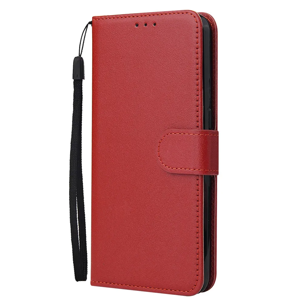 For OPPO A8 / A31/Realme XT / X2 Mobile Phone Case PU Buckle Closure Wallet Design Cards Slots All-round Protection Phone Cover  red
