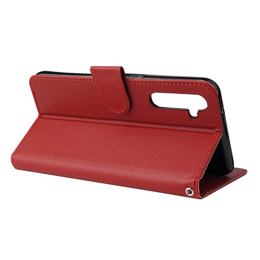 For OPPO A8 / A31/Realme XT / X2 Mobile Phone Case PU Buckle Closure Wallet Design Cards Slots All-round Protection Phone Cover  red