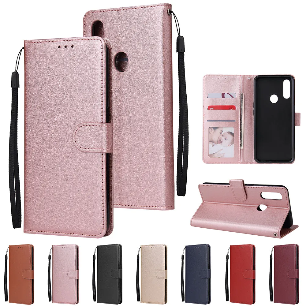 For OPPO A8 / A31/Realme XT / X2 Mobile Phone Case PU Buckle Closure Wallet Design Cards Slots All-round Protection Phone Cover  red