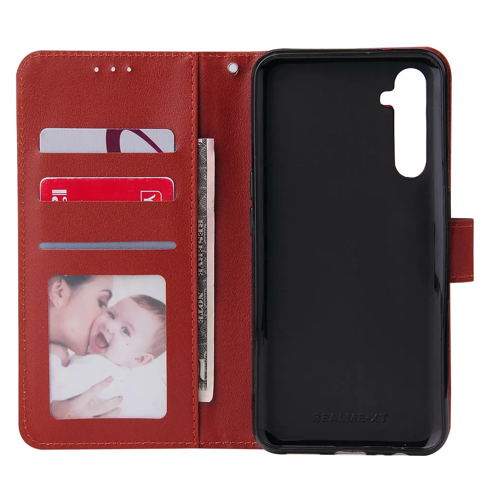 For OPPO A8 / A31/Realme XT / X2 Mobile Phone Case PU Buckle Closure Wallet Design Cards Slots All-round Protection Phone Cover  red