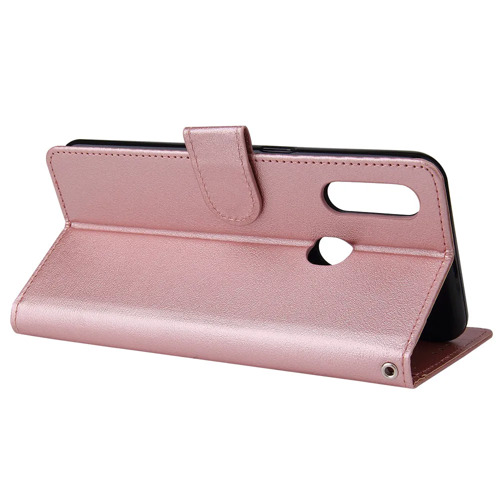 For OPPO A8 / A31/Realme XT / X2 Mobile Phone Case PU Buckle Closure Wallet Design Cards Slots All-round Protection Phone Cover  Rose gold