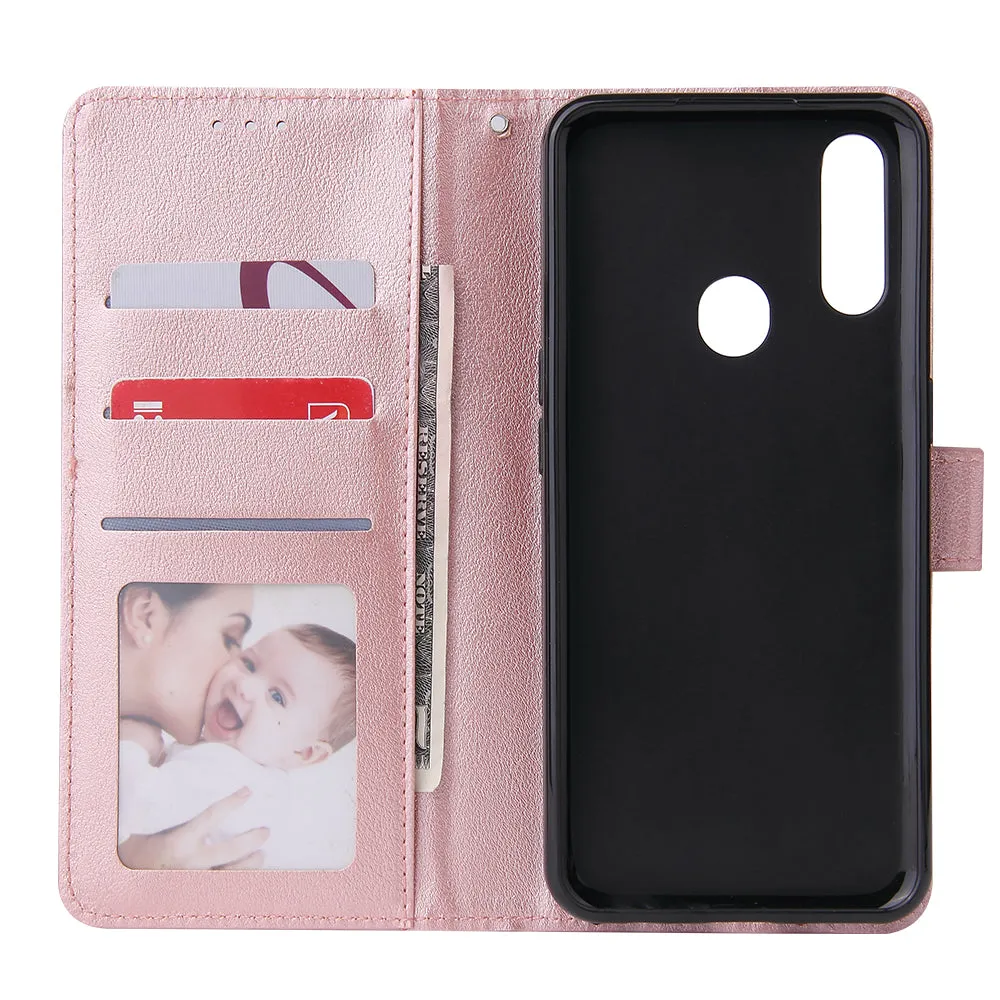 For OPPO A8 / A31/Realme XT / X2 Mobile Phone Case PU Buckle Closure Wallet Design Cards Slots All-round Protection Phone Cover  Rose gold