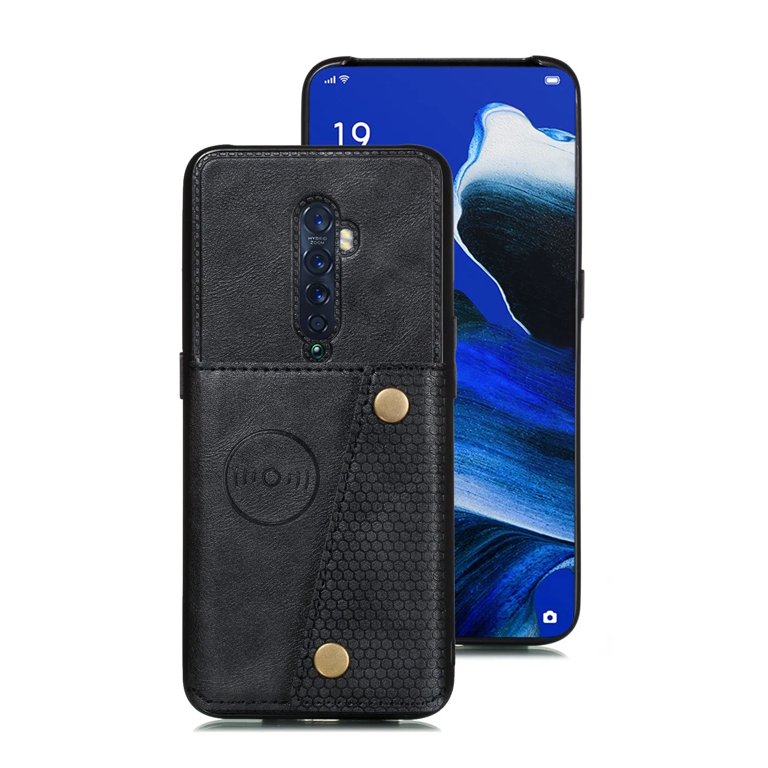 For OPPO A9 2020/Realme XT/Reno 2 Mobile Phone Shell Classic Textured Pattern Buckle Closure Design Anti-fall Smartphone Case  black