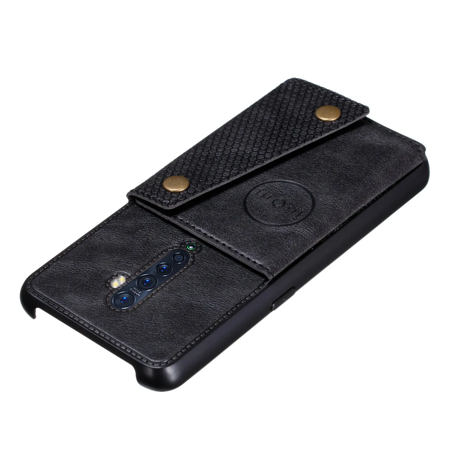 For OPPO A9 2020/Realme XT/Reno 2 Mobile Phone Shell Classic Textured Pattern Buckle Closure Design Anti-fall Smartphone Case  black