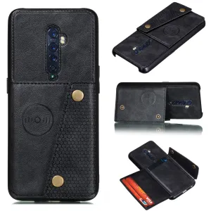 For OPPO A9 2020/Realme XT/Reno 2 Mobile Phone Shell Classic Textured Pattern Buckle Closure Design Anti-fall Smartphone Case  black