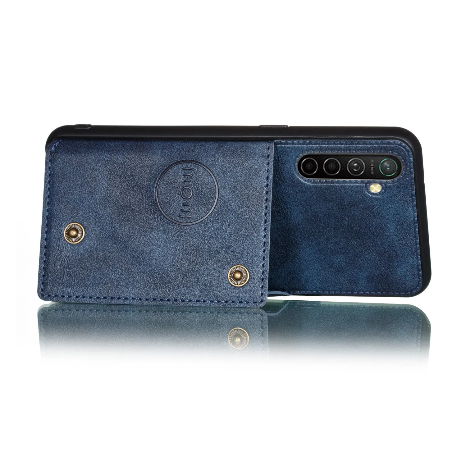 For OPPO A9 2020/Realme XT/Reno 2 Mobile Phone Shell Classic Textured Pattern Buckle Closure Design Anti-fall Smartphone Case  blue