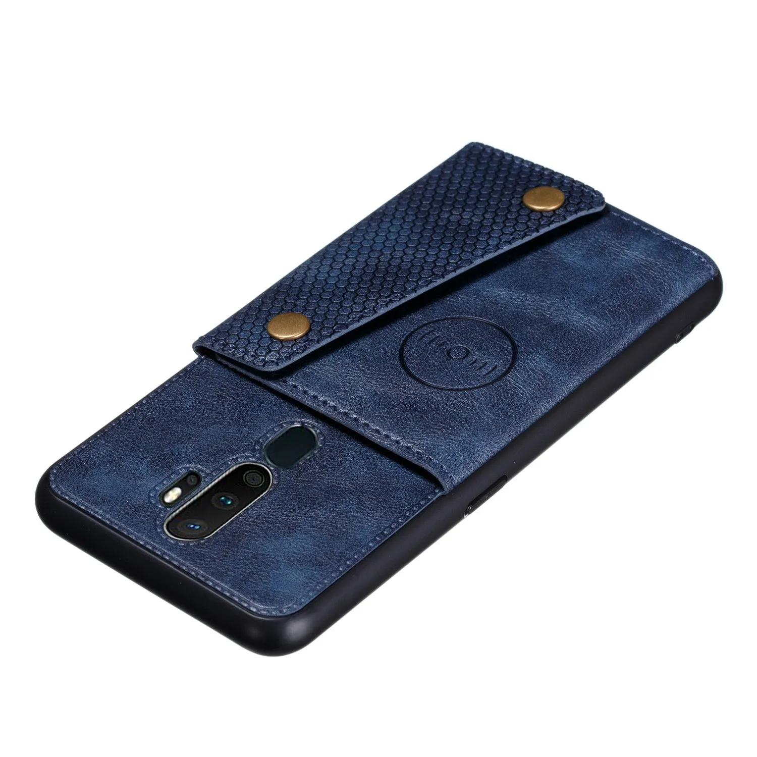 For OPPO A9 2020/Realme XT/Reno 2 Mobile Phone Shell Classic Textured Pattern Buckle Closure Design Anti-fall Smartphone Case  blue
