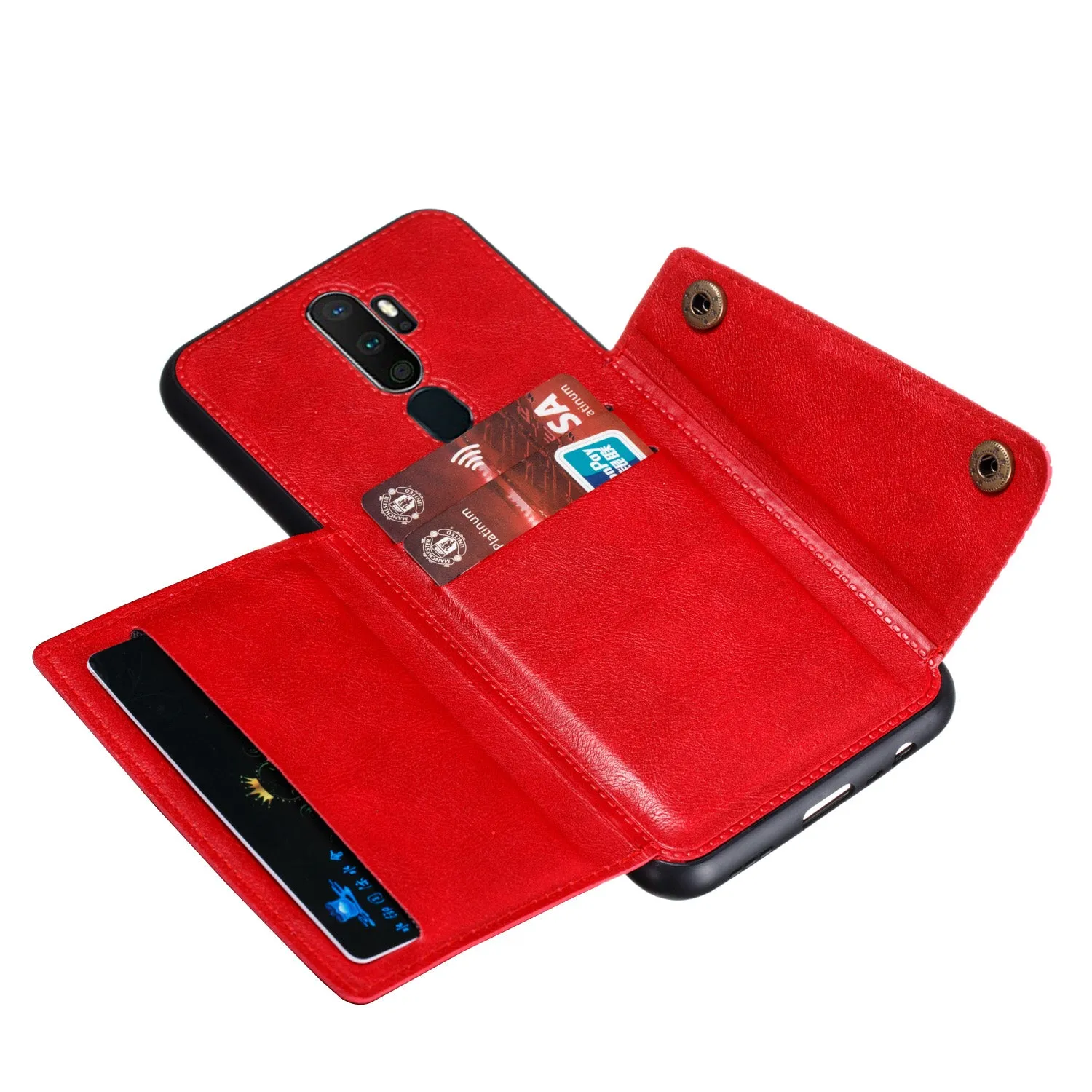 For OPPO A9 2020/Realme XT/Reno 2 Mobile Phone Shell Classic Textured Pattern Buckle Closure Design Anti-fall Smartphone Case  blue