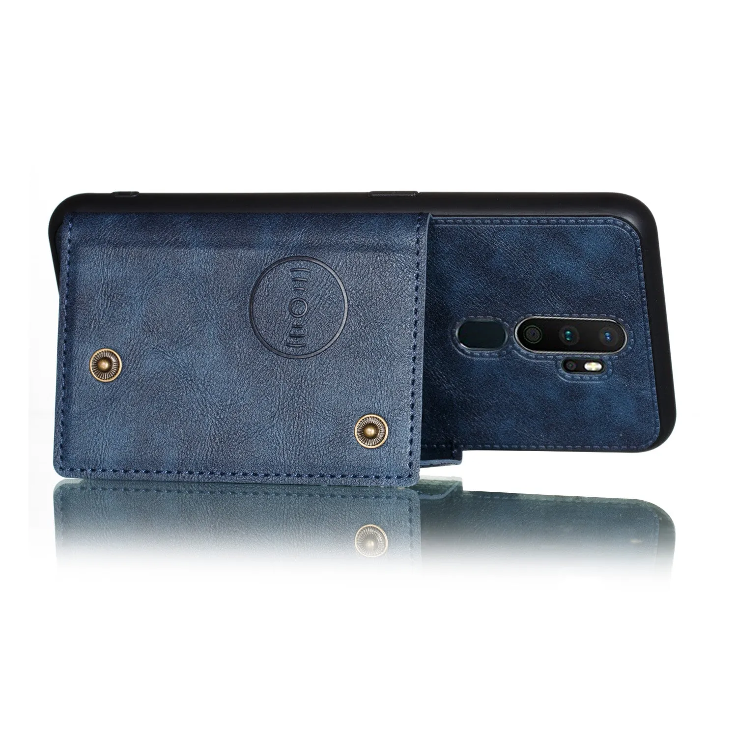For OPPO A9 2020/Realme XT/Reno 2 Mobile Phone Shell Classic Textured Pattern Buckle Closure Design Anti-fall Smartphone Case  blue
